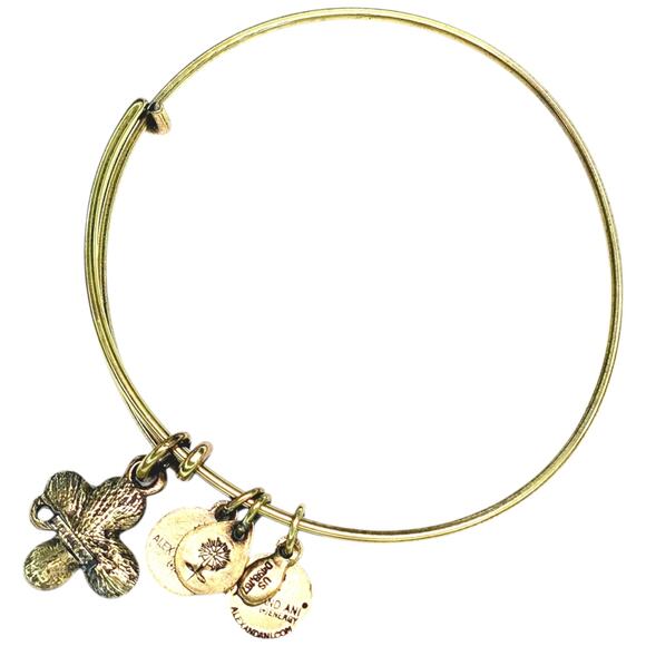Alex and Ani Lucky 4 Leaf Clover Initial C Gold Tone Expandable Bangle Bracelet - Picture 5 of 5